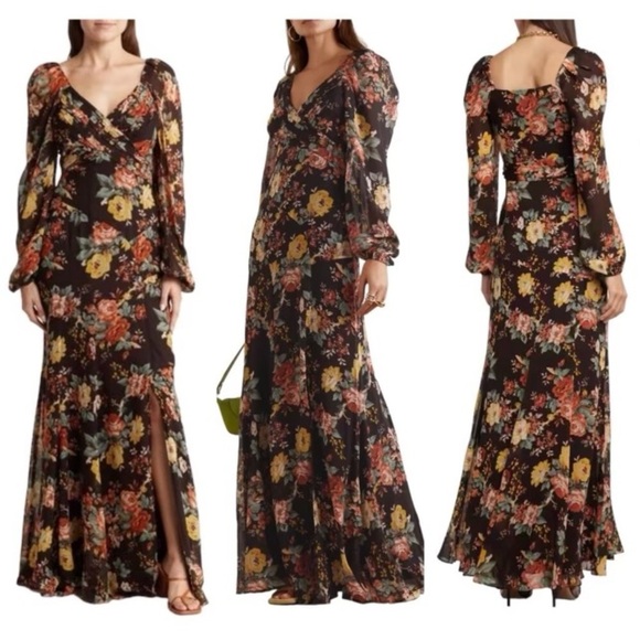 NWOT Women Veronica Beard Avani Floral Silk Chiffon Dress Oxblood Sz 0  Forrest - Picture 1 of 15